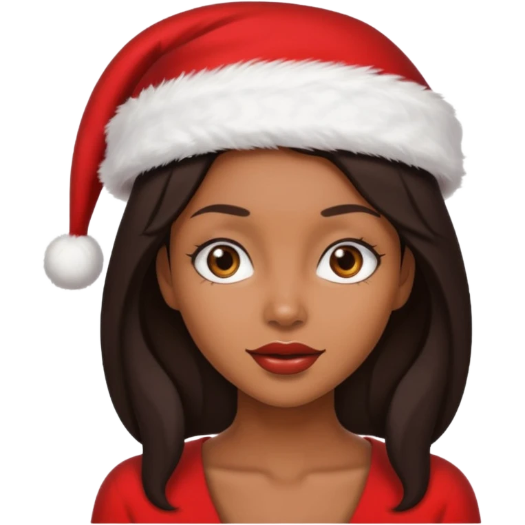 black brunette woman with wearing Santa  emoji