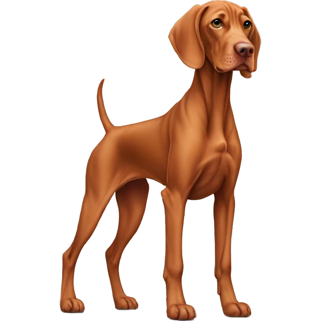 Grown Vizsla dog. Standing. Light face. Extra wrinkly emoji