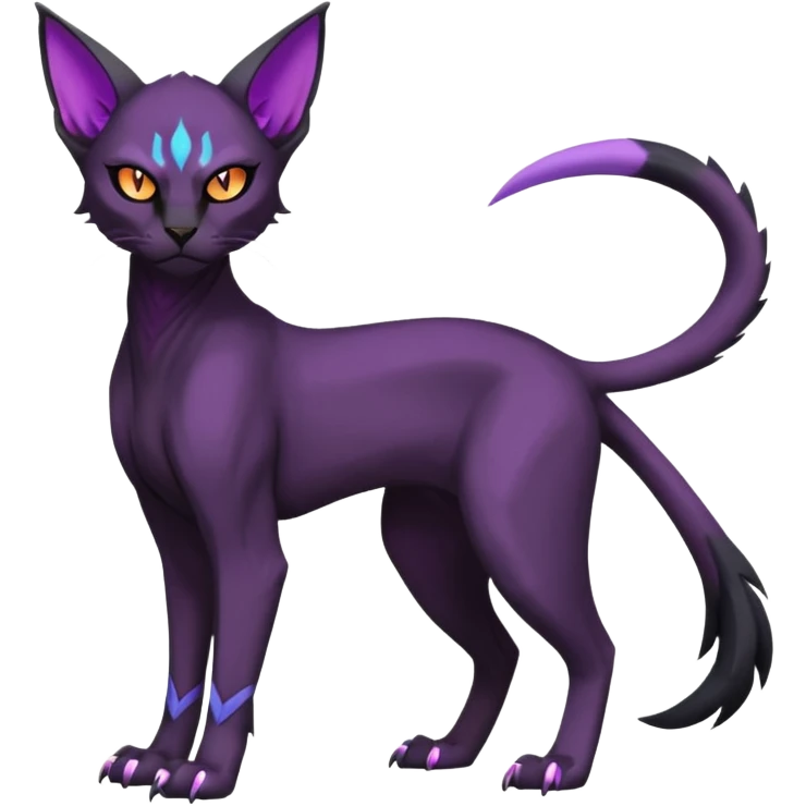 Black edgy Noivern-Litten-Sphynx-Lykoi-Caracal-cat-Fakemon full-body emoji