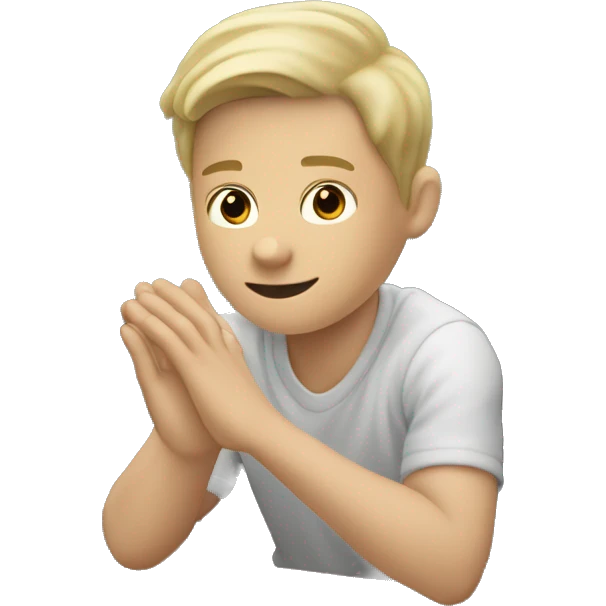 white skinned boy is sitting at desk and rising hand like he wants to answer question emoji