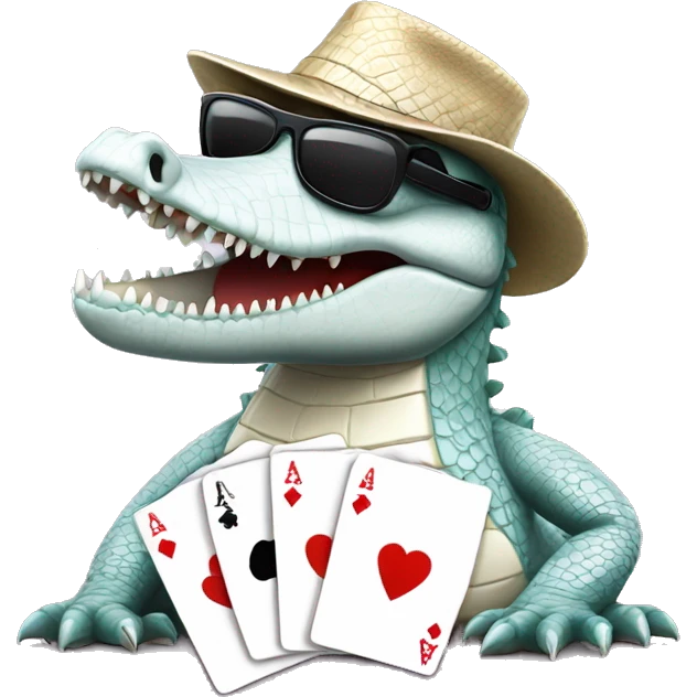 White crocodile wearing sunglasses playing Texas holdem poker emoji