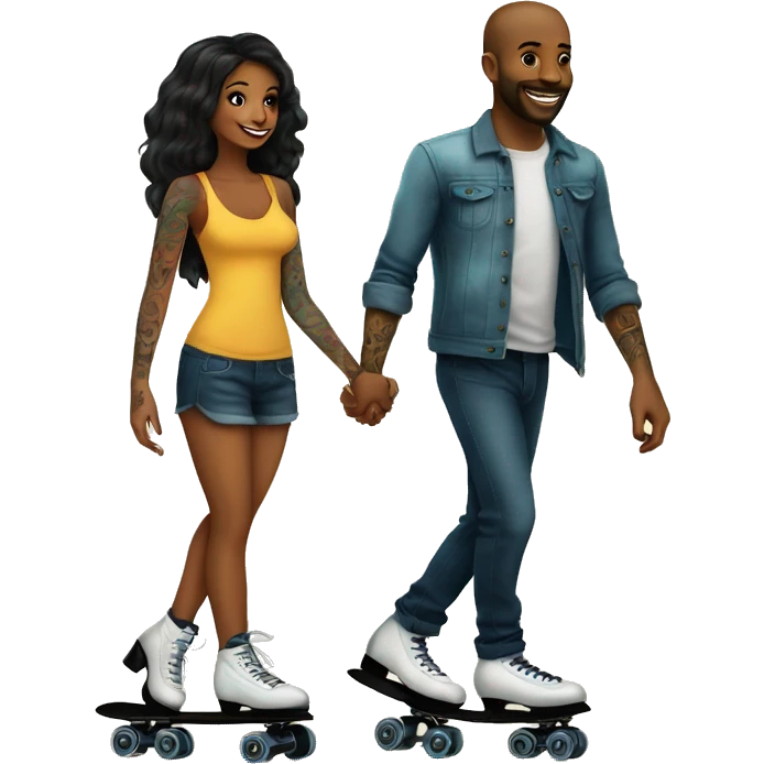 Romantic roller skating date for beautiful tattooed couple emoji