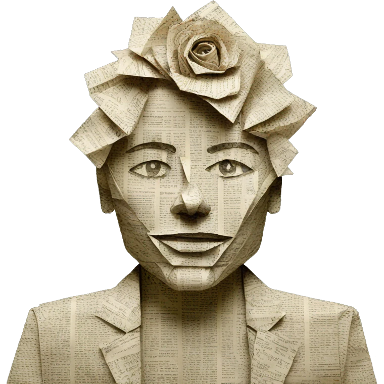 Person made of 420 origami newspaper roses hemp emoji