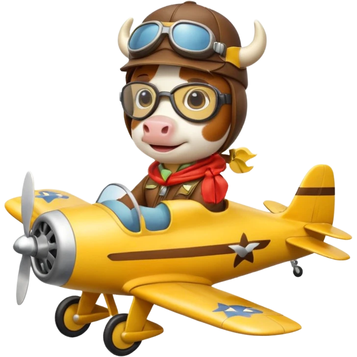  cow pilot riding yellow plane emoji