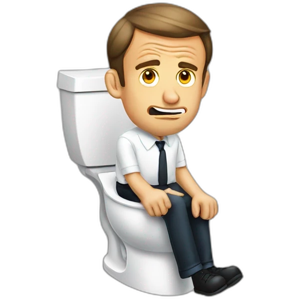 Emmanuel macron sitting on toilets having a hard time emoji