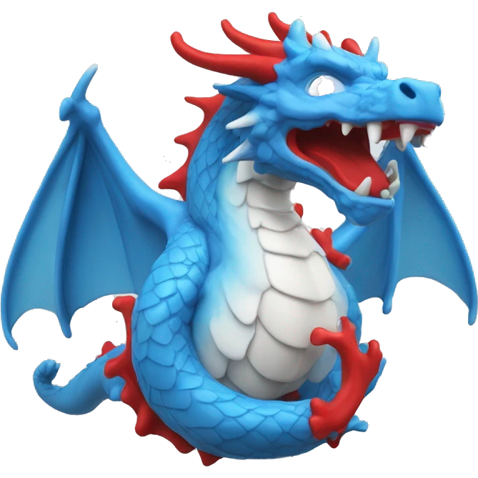 A blue dragon with red and white horns in a av filled with water  emoji