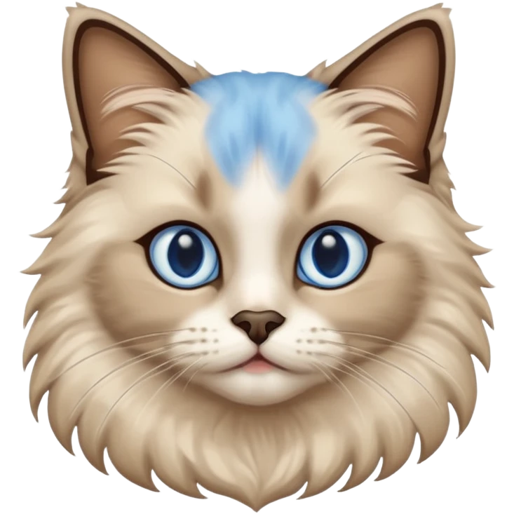 Ragdoll cat, with dark brown center face area with surrounding beige fur, bright blue eyes emoji
