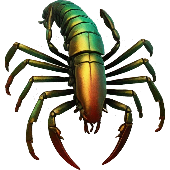 Black red gold green cyan rusty grunge effect scratched patina scorpion with stinger large stinger tail emoji