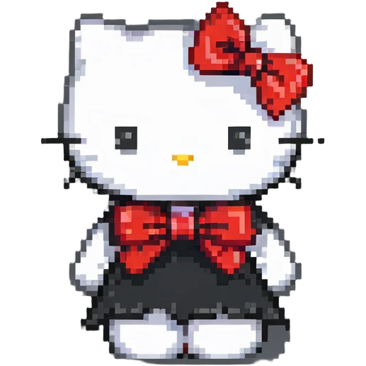 Hello Kitty character with a red bow and white face emoji
