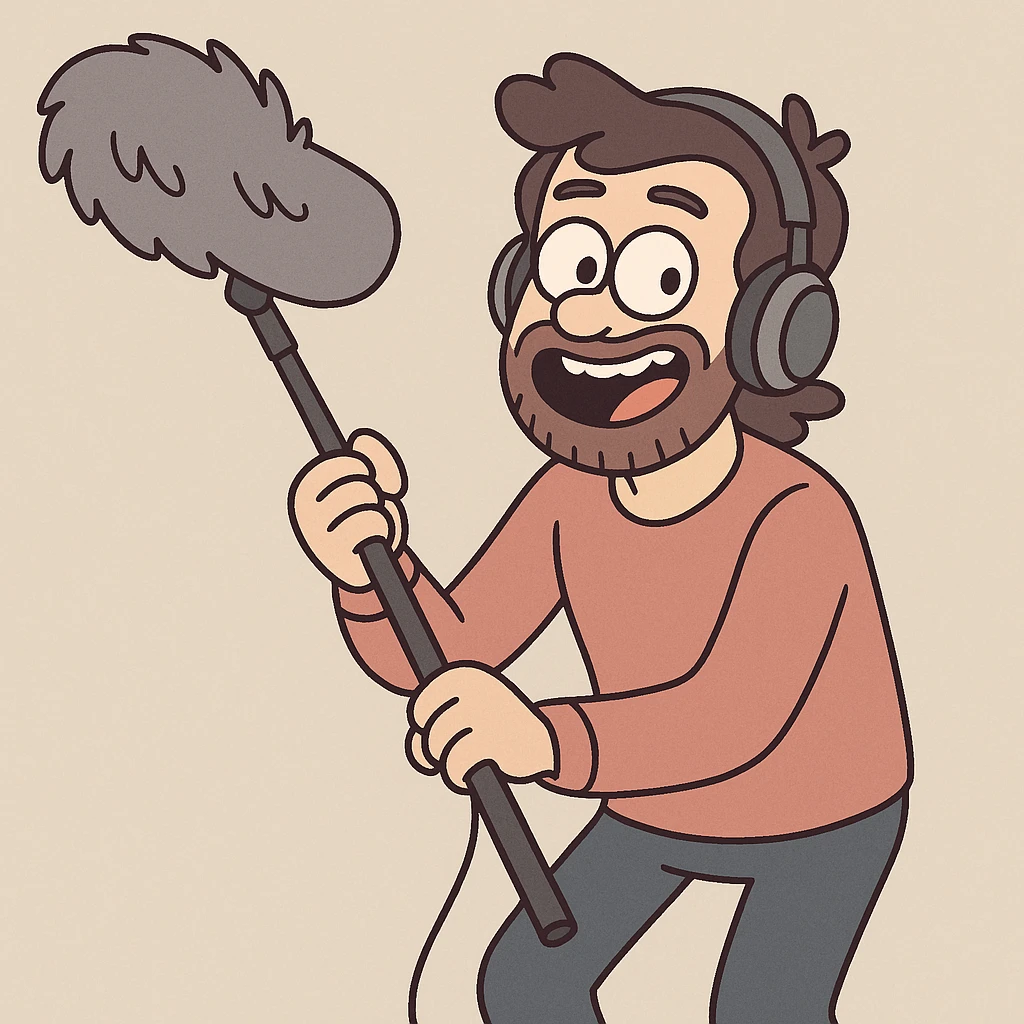 boom pole mic, cartoon style, playful emoji