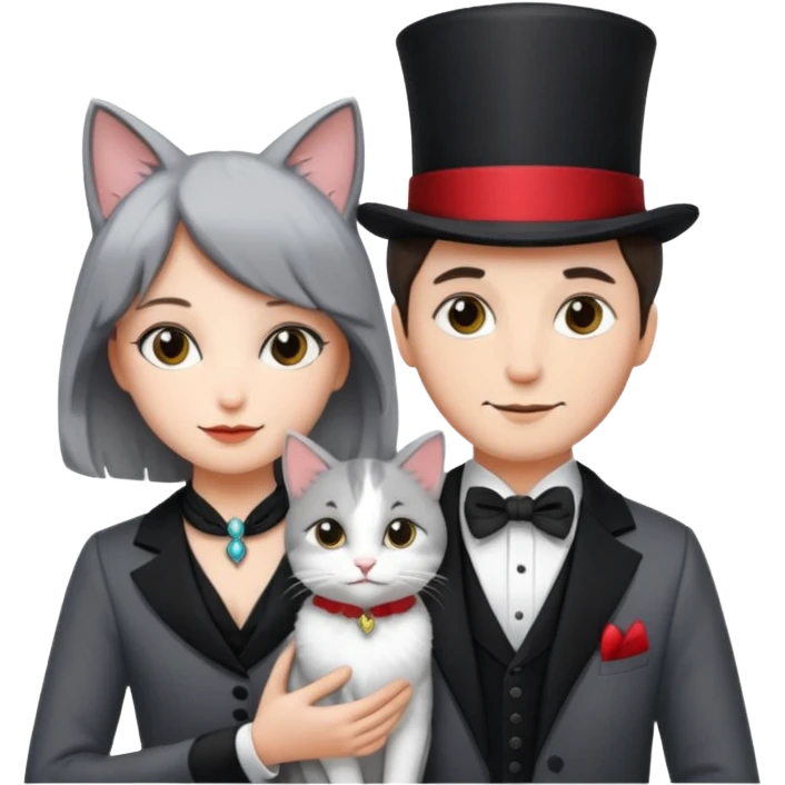 magician couple and their pet cat emoji