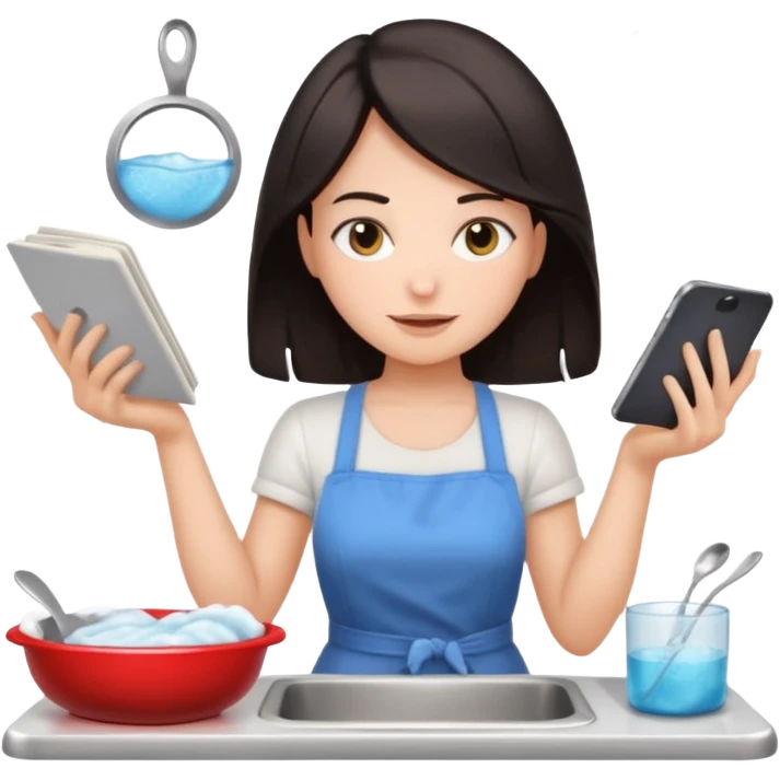 woman perfectionist with multiple arms texting a message wahsing dishes and reading a book 
more dinamic emoji  emoji