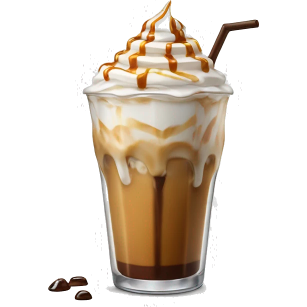 realistic iced latte with whipped cream and caramel drizzle in fancy glass emoji