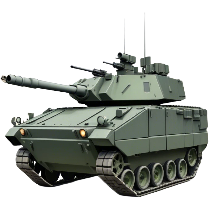 Stryker M1126 (2020) – Cinematic-realistic Stryker M1126 armored personnel carrier, its dark grey-green hull speeding down a war-torn street. The eight large wheels grip the cracked pavement as infantry hunker inside, the turret-mounted .50 cal machine gun scanning rooftops for threats under the eerie glow of distant fires. emoji