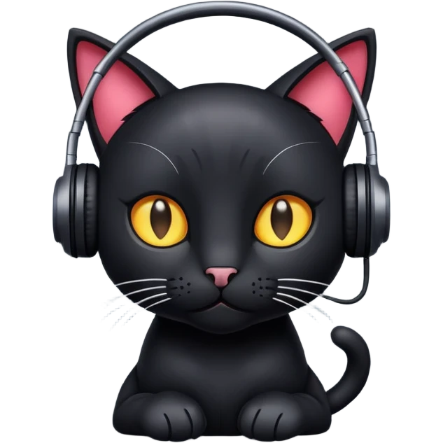 Black cat with Earphone emoji