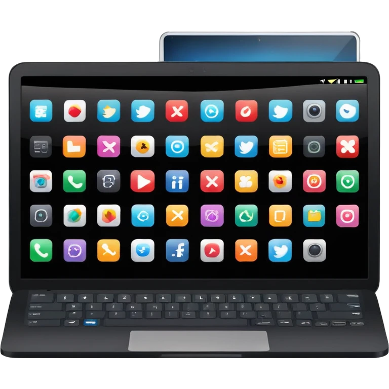A black laptop displaying app icons in a 6x4 grid emoji