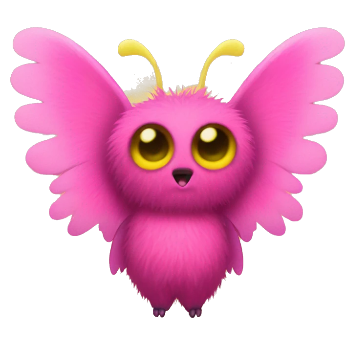 fuzzy pink mothman with yellow wings emoji