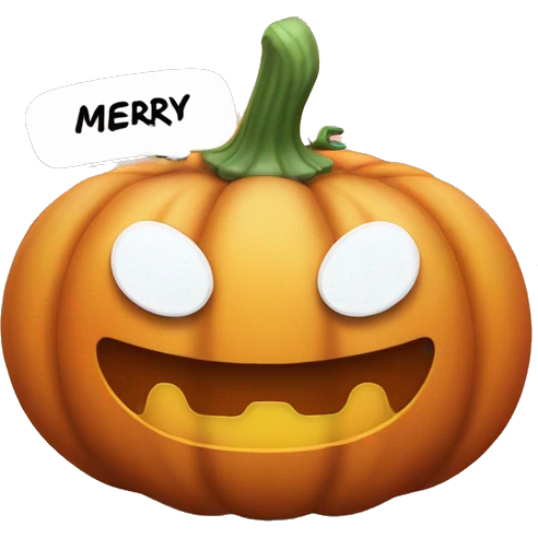 Pumpkin with chat box above it that says merry  emoji