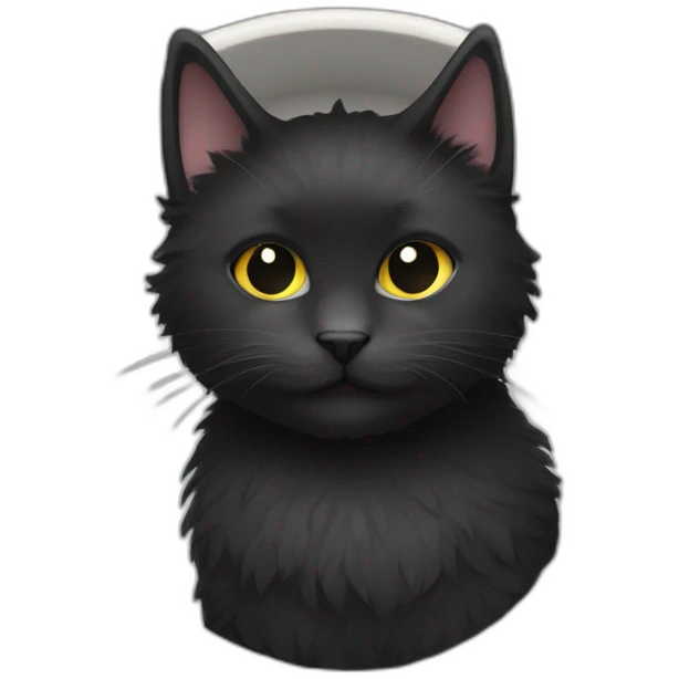 black fluffy cat in a grey bowl emoji
