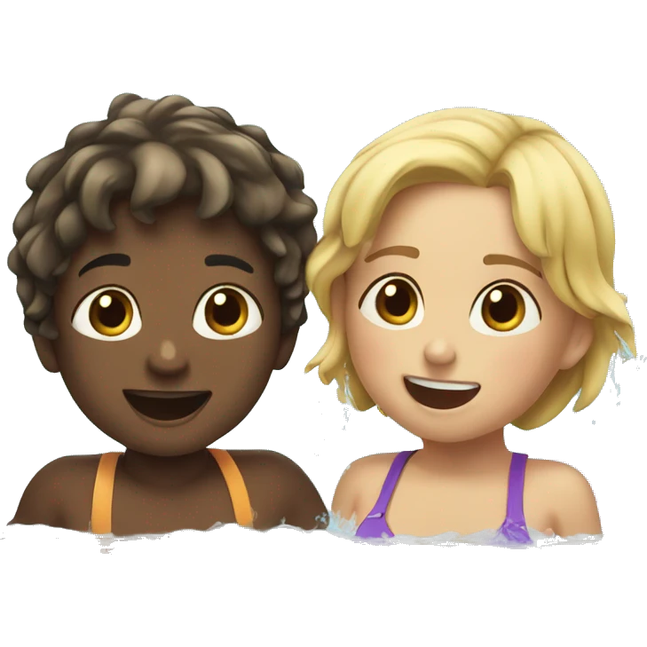 sticker without background, TWO CHILDREN SWIMMING IN THE LAKE, SPLASHING WATER emoji