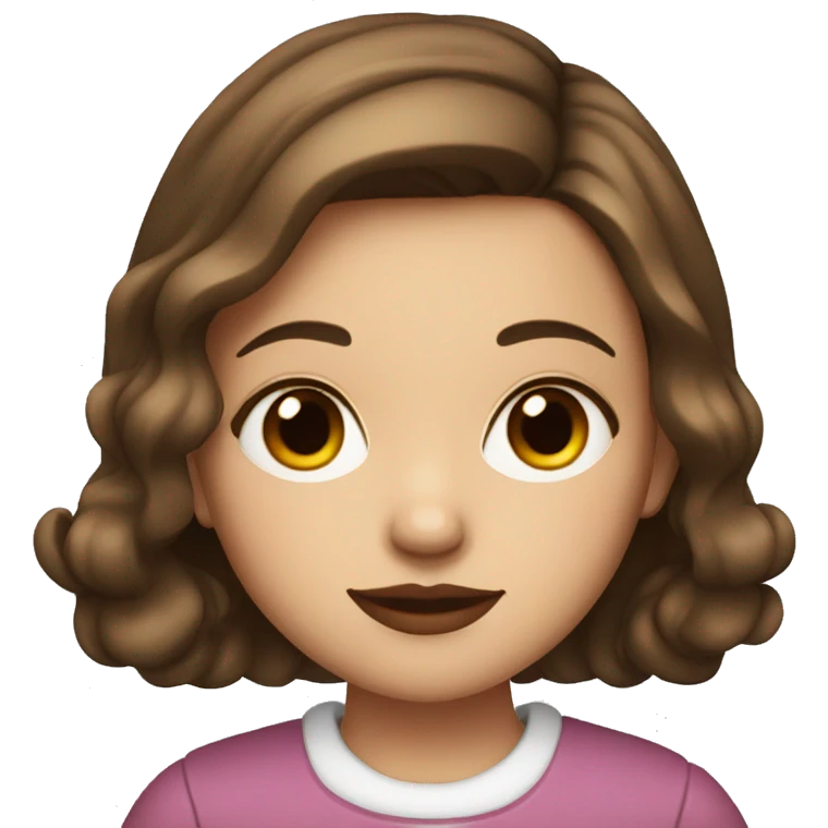 a young girl with brown hair parted in the middle and red lips emoji