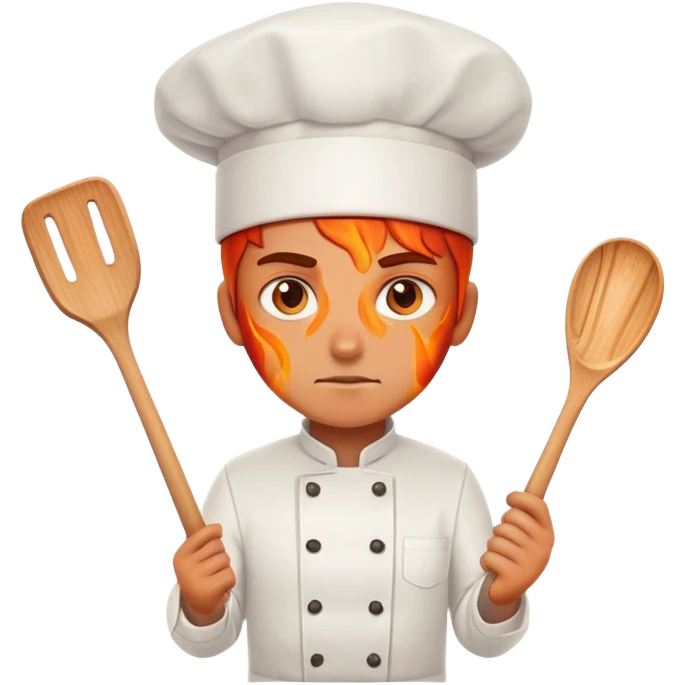 determined chef with fiery eyes, holding spatula emoji