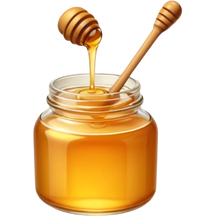 A glass jar of golden honey with a honey dipper, cozy and warm, in elegant emoji