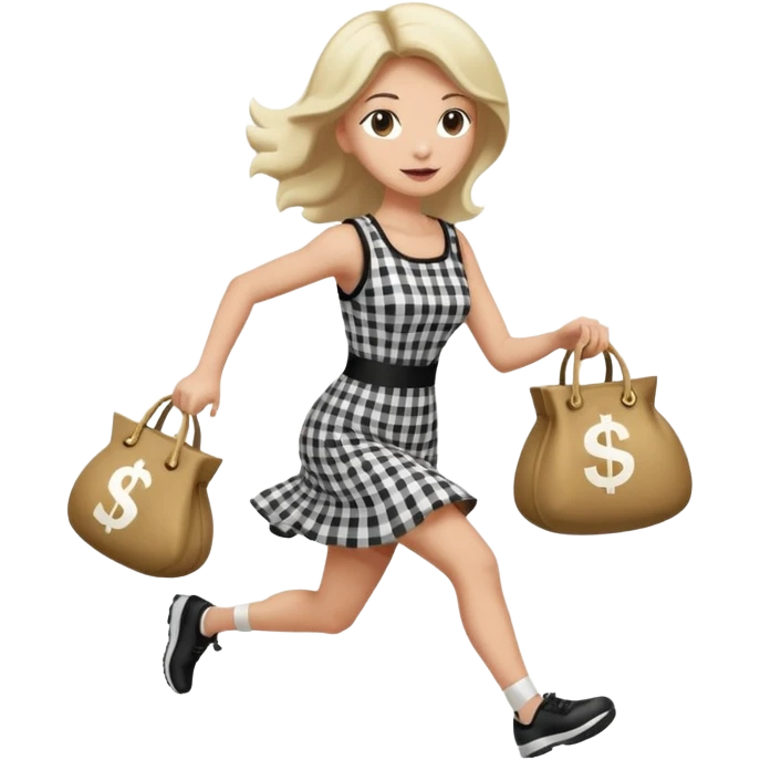 Robber running with Money bag black and white check dress emoji