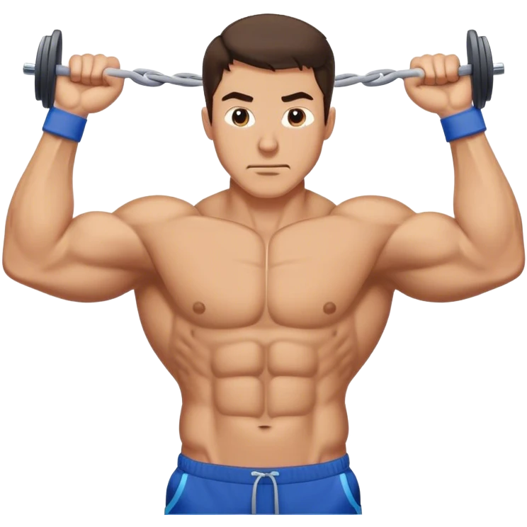 brunette buff man with blue shorts cable-tricep-pushdown emoji