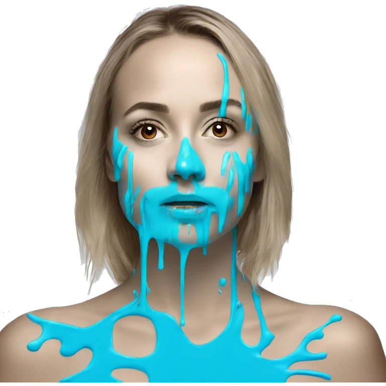 Glowing Cyan blue paint splash splatter drip emoji