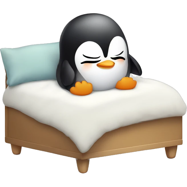 Baby cute penguin sleeping on a huge bed emoji