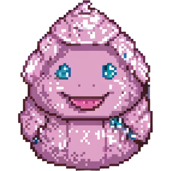 pink poo with a smiling face pixel art emoji