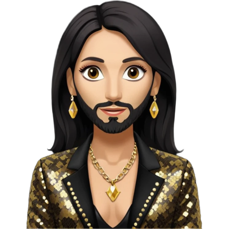 Conchita Wurst with black sequin jacket, shirtless with necklace  emoji