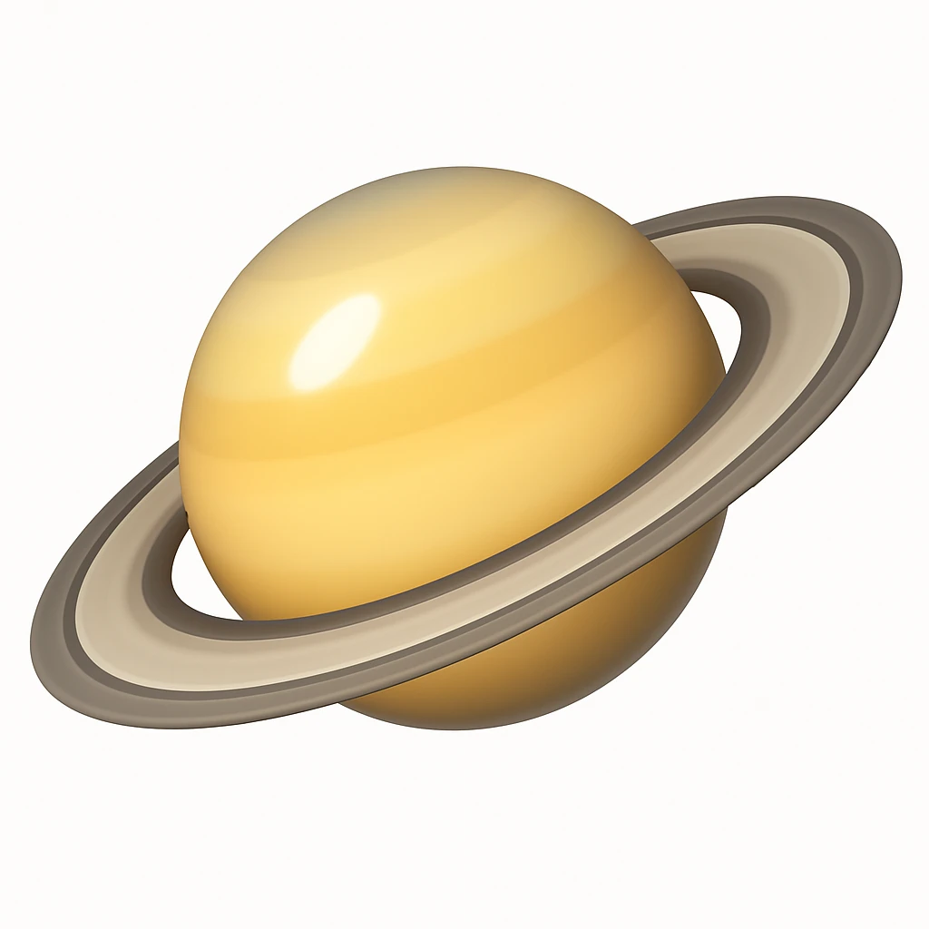 Create a Saturn emoji that looks exactly like the reference image in iOS emoji style. The emoji should be 3D with shiny, smooth gradients and soft shadows. It should depict the classic Saturn with rings, no cow, just the planet. Add a glossy effect to the planet's surface. emoji