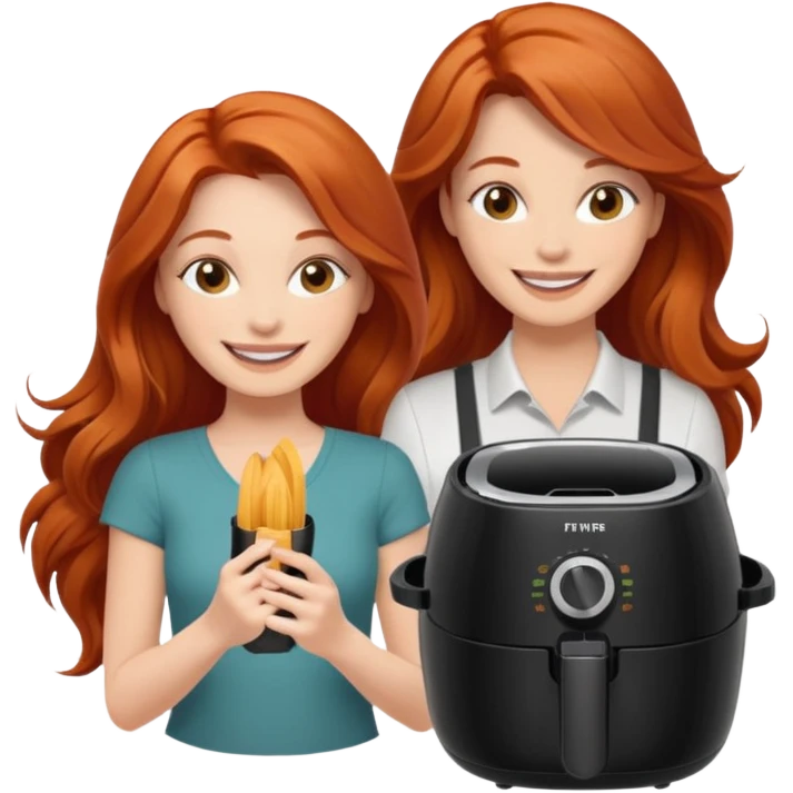 Excited long haired redhead shaking airfryer butt shake emoji