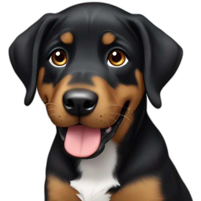 emoji of a black and brown beauceron puppy with white chest and chin making a hungry gesture emoji