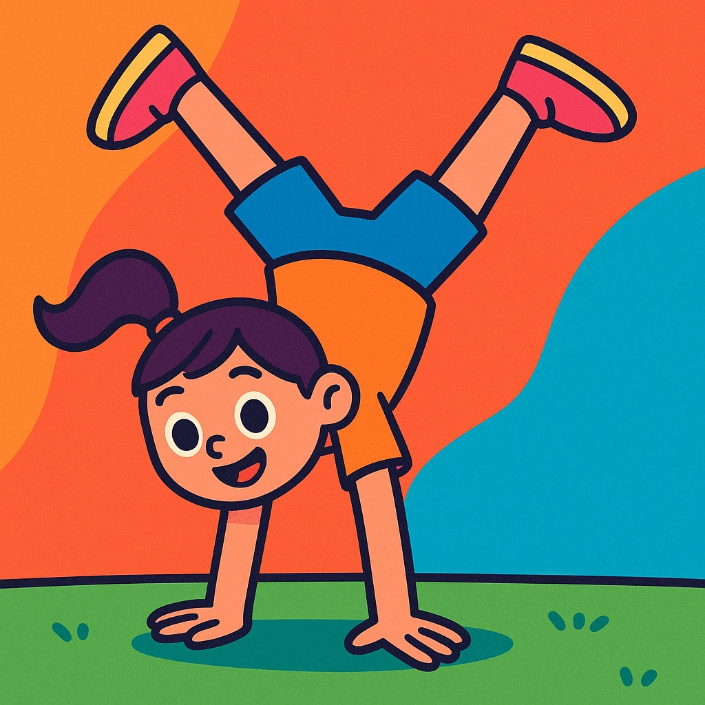 girl doing a handstand, vibrant cartoon style emoji