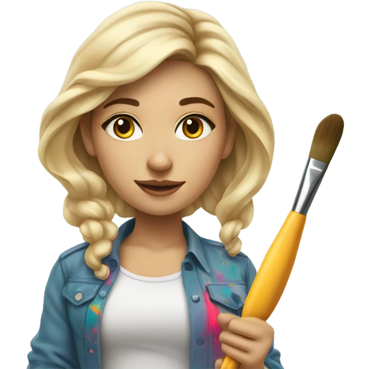 Blonde artist painting emoji