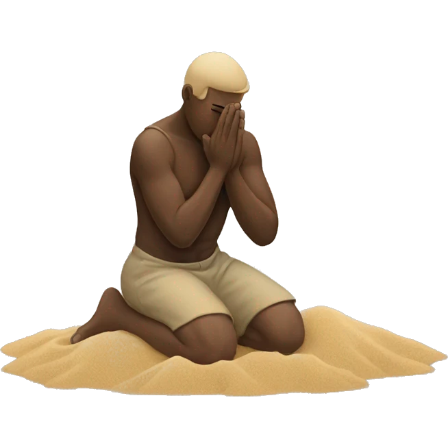 kneeling man with hands in sand emoji