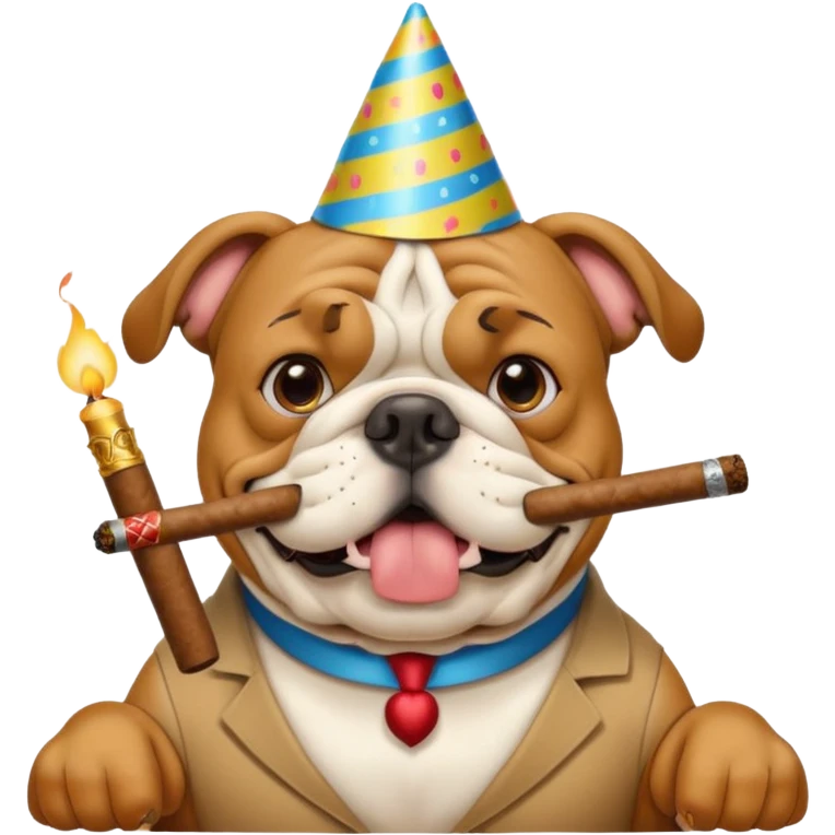 A Bulldog celebrating his birthday with a cigar in his mouth emoji