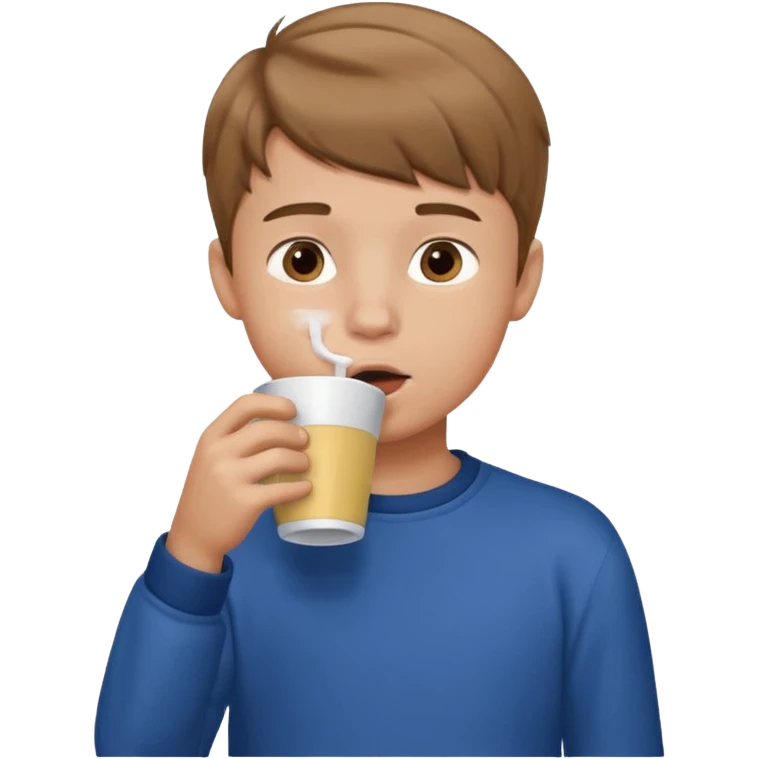 a boy drinking , the cup is touching his mouth, emoji