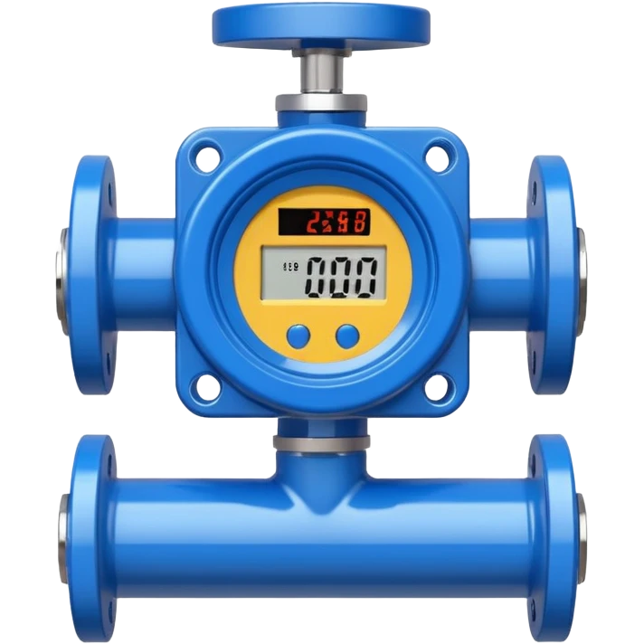 Mini caudalímetro color azul con brida y el medidor tipo digital emoji