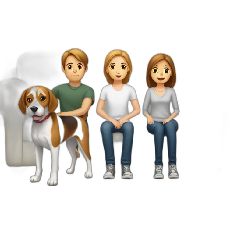 Brown hair White boy and girl and beagle Sit on couch emoji