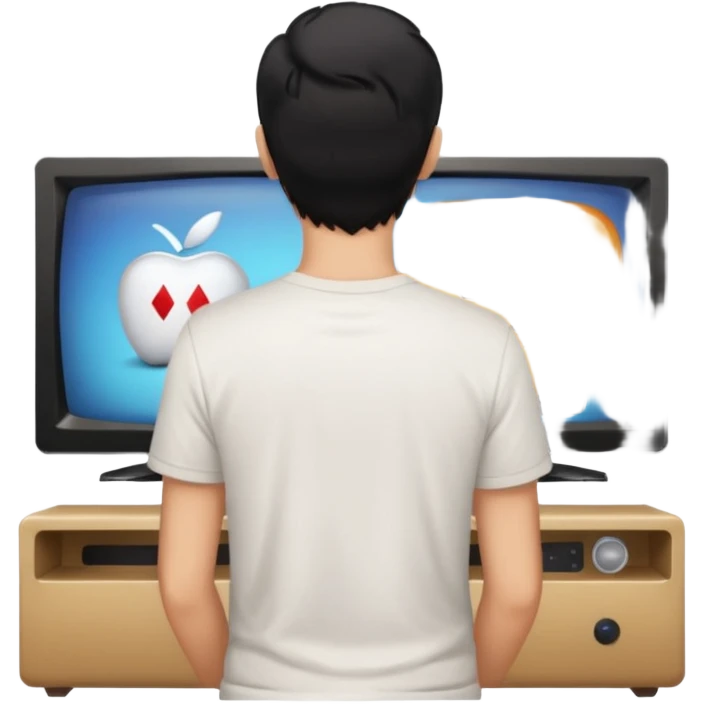 man with black hair seen from behind watching television emoji
