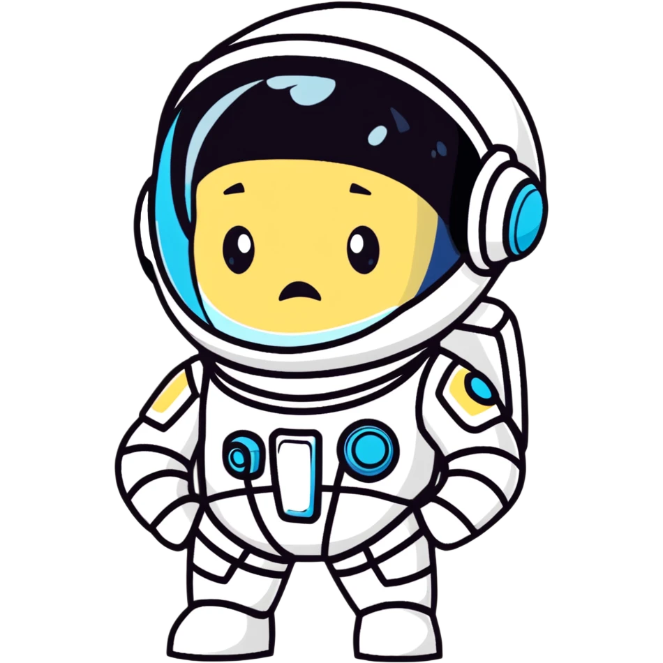 cartoon sticker of a little astroneer in a white suit and helmet, crying hard with big tears emoji
