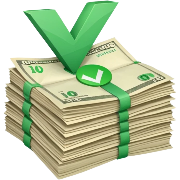 stack of bills facing up with green checkmark in the background emoji