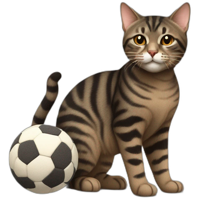 european cat with dark pinstripe tabby color and dark brown wool play with ball emoji