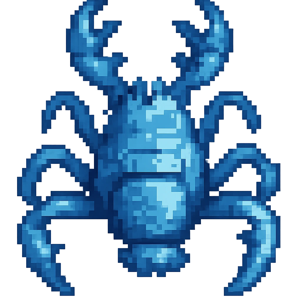 Make the crayfish blue in pixel art style, with no background. emoji