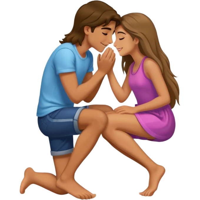 a boy kissing a girl's foot emoji