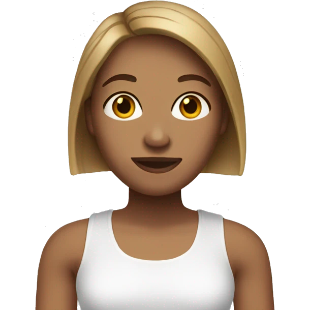 Adult woman with straight hair wearing a white tank top, light brown hair and brown eyes emoji